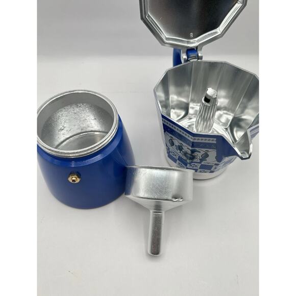NEW Brandani Italian Blue Coffee Maker Moka Pot Stovetop Aluminum 6 Cup Espresso - Picture 4 of 6